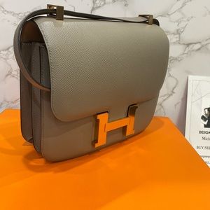 Hermes 24cm constance, Gris asphalte rose gold hw